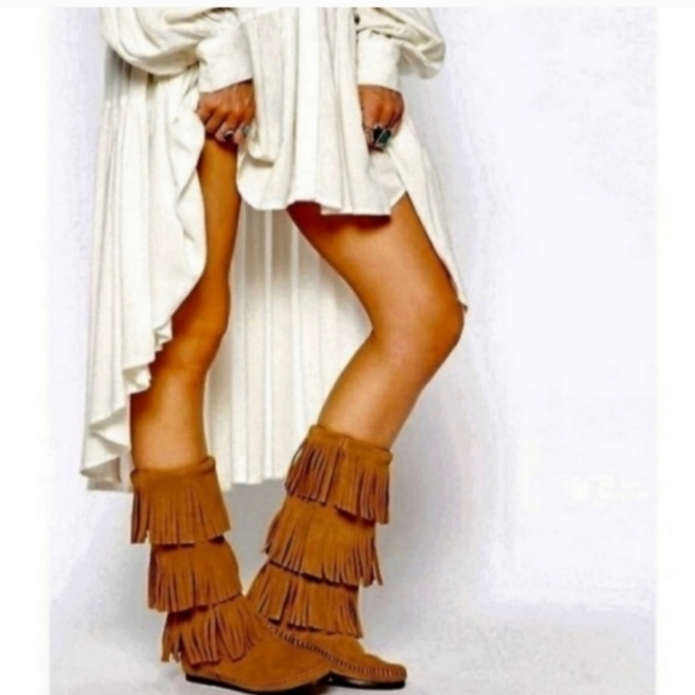 Fringe Suede Tan Boots - Picture 2 of 7
